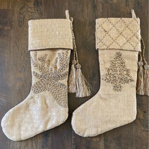 Farrisilk Pair Of Stockings Rustic Burlap Jute 22” Reindeer & Christmas Tree